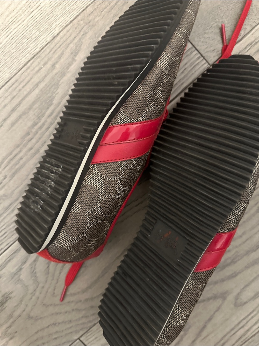 Coach Red Suede-Trim Signature Logo Sneakers - Picture 4 of 5
